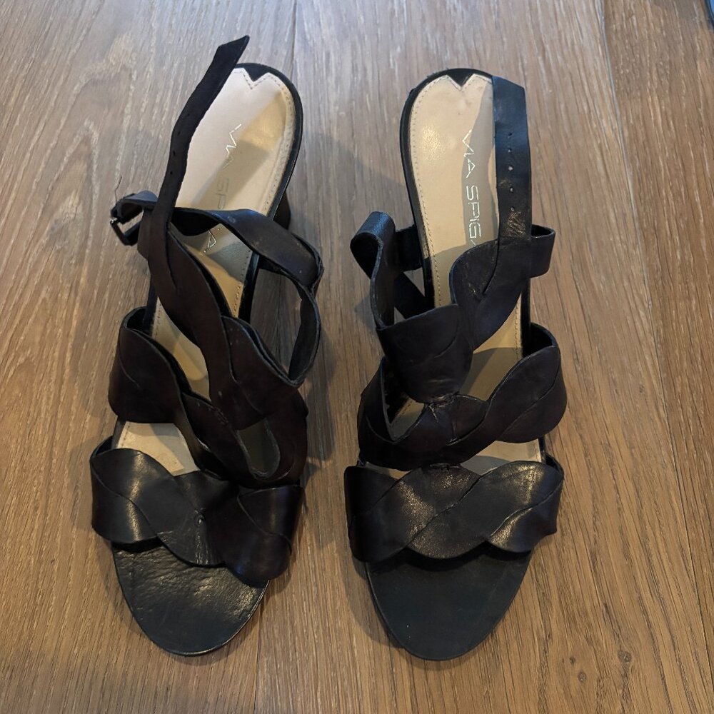 Vintage Black Leather Via Spiga Heels